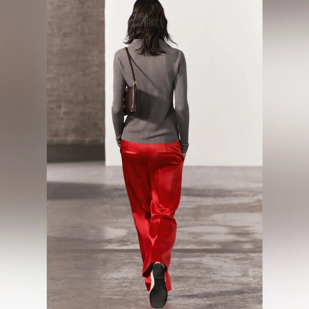 New ZARA Satin Straight Cut Pants ZW Collection